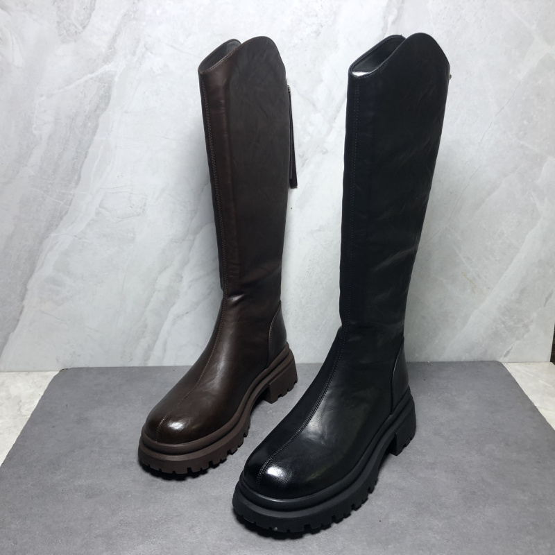 断码处理女鞋2025冬新款欧美风圆头拉链高筒骑士靴厚底中跟长筒靴