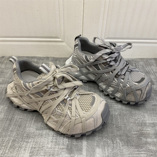 清仓断码处理真皮女鞋2026春季新款外穿潮流厚底韩版网面鞋老爹鞋