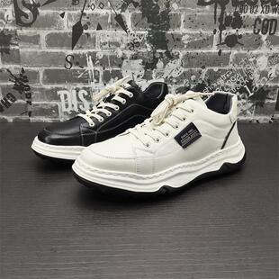 厂家处理真皮男鞋2024秋季新款青年潮款圆头系带韩版牛皮休闲板鞋