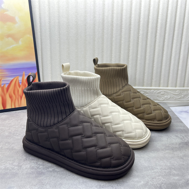 断码处理女靴2025冬季新款圆头针织拼接编织纹平底厚绒保暖雪地靴,女鞋,时尚雪地靴,淘宝优惠券,粉丝福利购,淘宝优惠卷