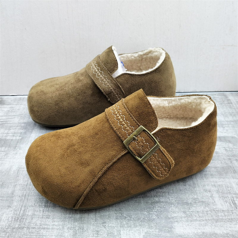 断码处理女鞋2025冬新款勃肯鞋休闲圆头套脚皮带扣软底一脚蹬棉鞋