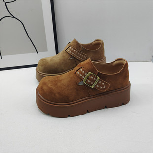 复古勃肯鞋厂家断码处理女鞋2026春季新款厚底魔术贴深口单鞋40