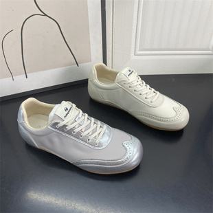 断码处理真皮女鞋2026春季新款韩版潮流牛皮德训鞋运动休闲女单鞋