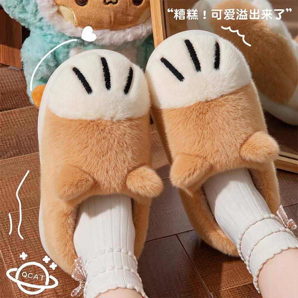 棉拖鞋女生秋冬季新款卡通可爱蝴蝶结狗狗学生加绒毛绒棉拖鞋跨境