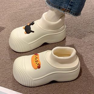 可爱卡通包跟棉拖鞋女款秋冬新款外穿加绒保暖防滑厚底增高雪地靴