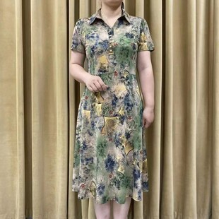 妈妈夏装连衣裙短袖时尚洋气雪纺花色裙子薄款夏天碎花中年长裙潮