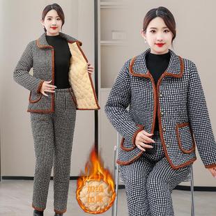 加绒加厚保暖两件套棉服中老年女大码 冬季 妈妈装 套装 棉袄 棉衣棉裤