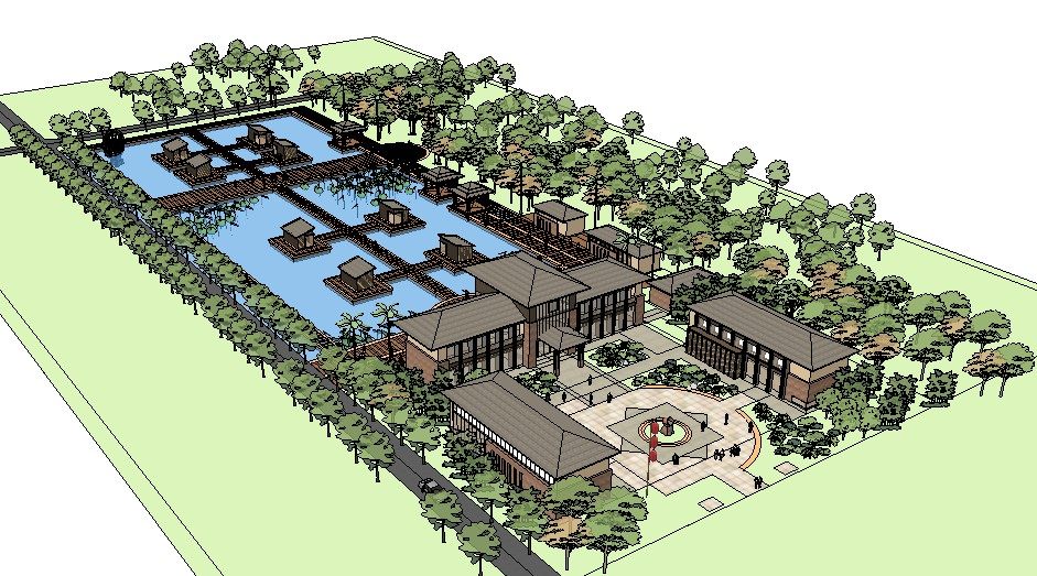 大型农家乐农家院SU模型草图大师Sketchup园林景观环艺设计素材库