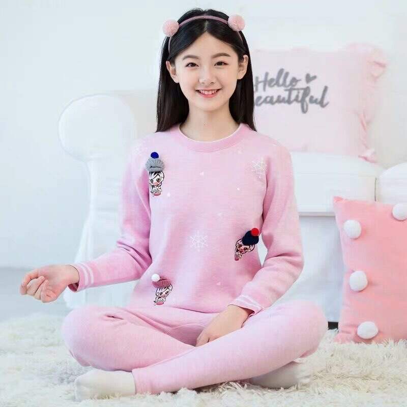 保暖内衣女套装加绒加厚纯棉少女初中高中学生秋衣秋裤女大童女孩