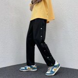 2024年潮流新款潮牌高街宽松运动裤直筒显瘦男女侧排扣裤长裤子，男装休闲裤，星座1712-2
