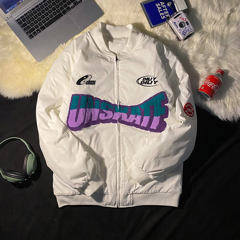 潮冬季刺绣加厚宽松百搭棉衣棒球服美式街头嘻哈情侣棉服外套男图片