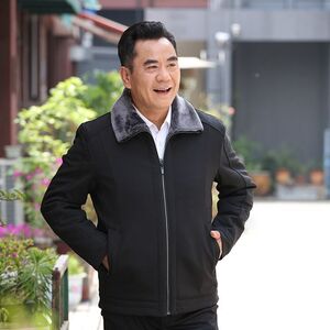22中年男士外套加绒加厚中老年棉衣男士翻领夹克冬季棉衣男图片