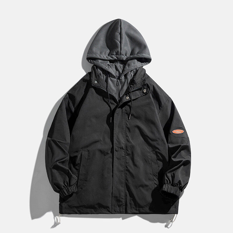 2024新假两件连帽外套男春秋宽松百搭夹克休闲情侣拼色潮牌飞行服，男装夹克，星座1712-2