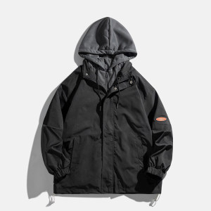 2024新假两件连帽外套男春秋宽松百搭夹克休闲情侣拼色潮牌飞行服,男装夹克,星座1712-2