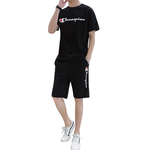 2020男装夏季套装ins潮牌半短袖t恤短裤两件套青年运动休闲套装男图片