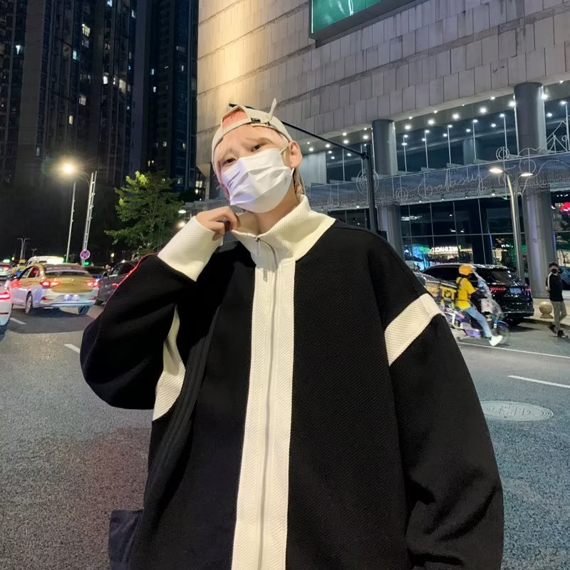 高级感bv绿针织开衫夹克男薄款外套2024早秋韩版潮流网红撞色痞帅,男装夹克,星座1712-2