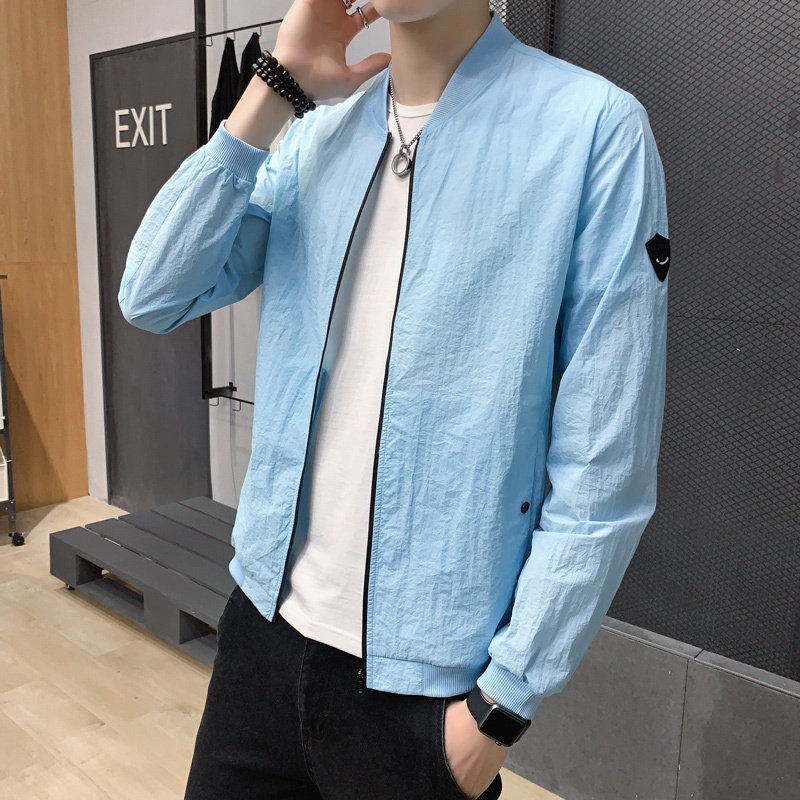 2021工厂直销新款男士夹克皮肤衣防晒衣浅灰浅蓝M-4XL，男装夹克，星座1712-2