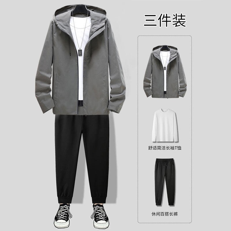 2023新款秋季套装休闲男士拉链外套长裤新款秋季男现货青年三件套,男装休闲套装,星座1712-2