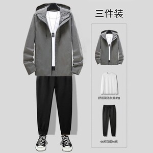2023新款秋季套装休闲男士拉链外套长裤新款秋季男现货青年三件套图片
