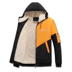 Winter coat men's winter Plush jacket Korean Trend slim handsome color matching coat