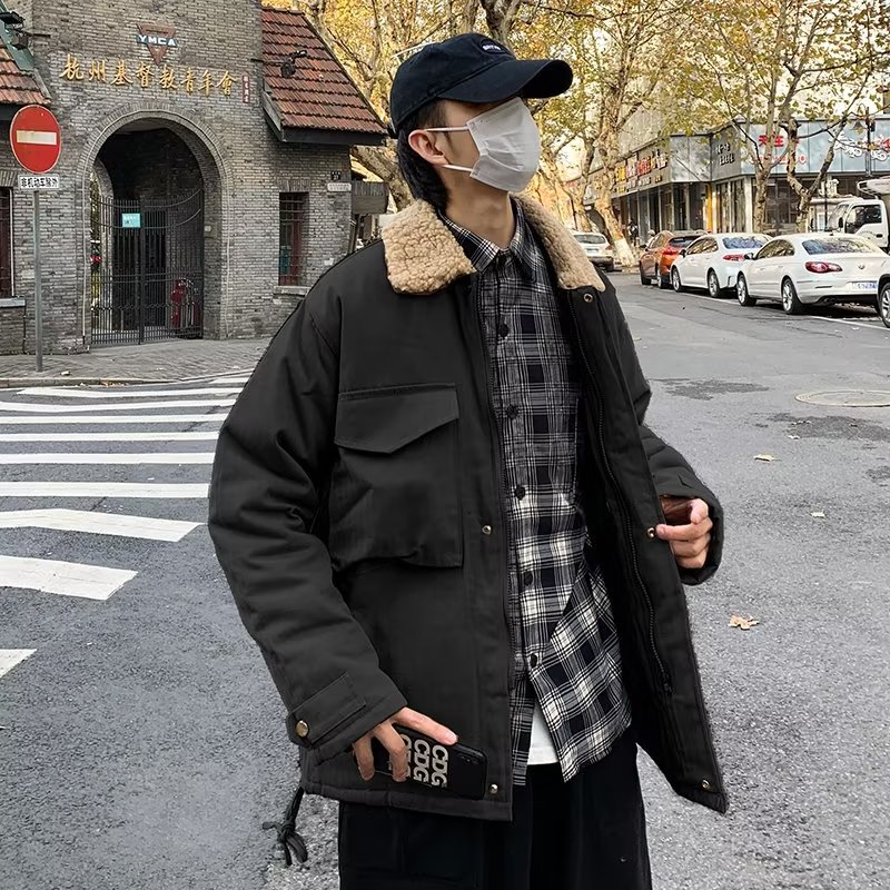 羊羔棉服男韩版潮流宽松毛绒棉衣外套港风潮牌秋冬季加厚工装棉袄,男装棉衣,星座1712-2