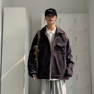 灯芯绒外套男士春秋季美式复古工装成熟稳重休闲宽松翻领条绒夹克图片