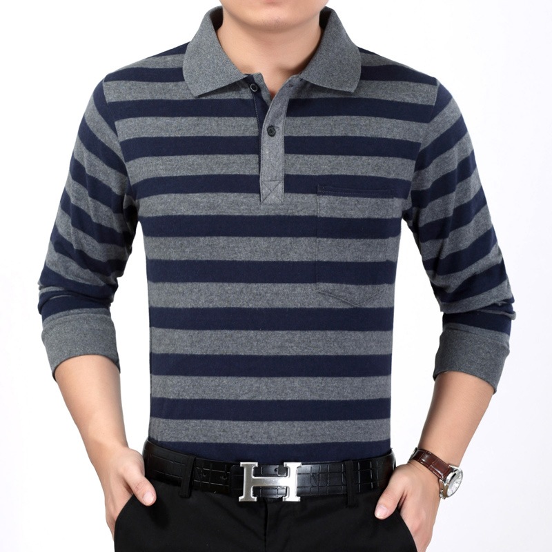 2021春季新款男式长袖POLO衫棉男装T恤宽松大码翻领中青年上衣，男装Polo衫，星座1712-2