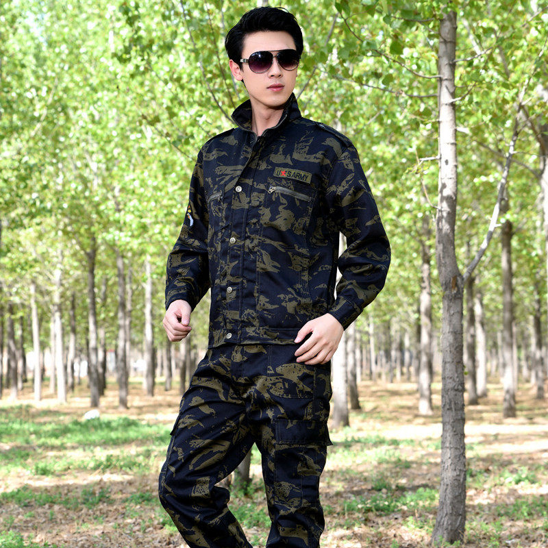 户外野战纯棉迷彩服套装黑鹰迷彩作训服军迷服装耐磨加厚工作服,男装休闲套装,星座1712