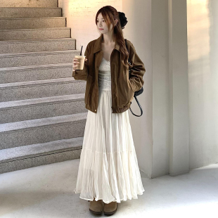 杏色网纱半身裙女秋冬法式 仙女裙垂感高腰裙子温柔风百搭a字长裙