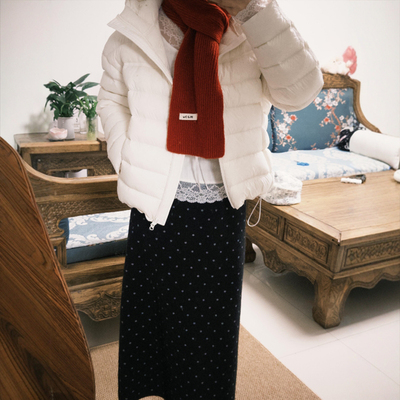 中长款包臀裙A字波点毛呢半身裙