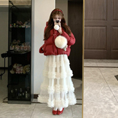 大摆蓬蓬裙韩国东大门春季 复古甜美木耳边蛋糕裙网纱半身裙长裙女