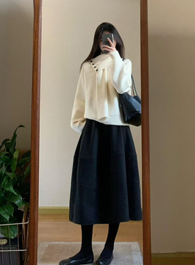 灰色毛呢花苞半身裙女大码巨显瘦蓬蓬伞裙胖mm小个子遮胯中长裙冬