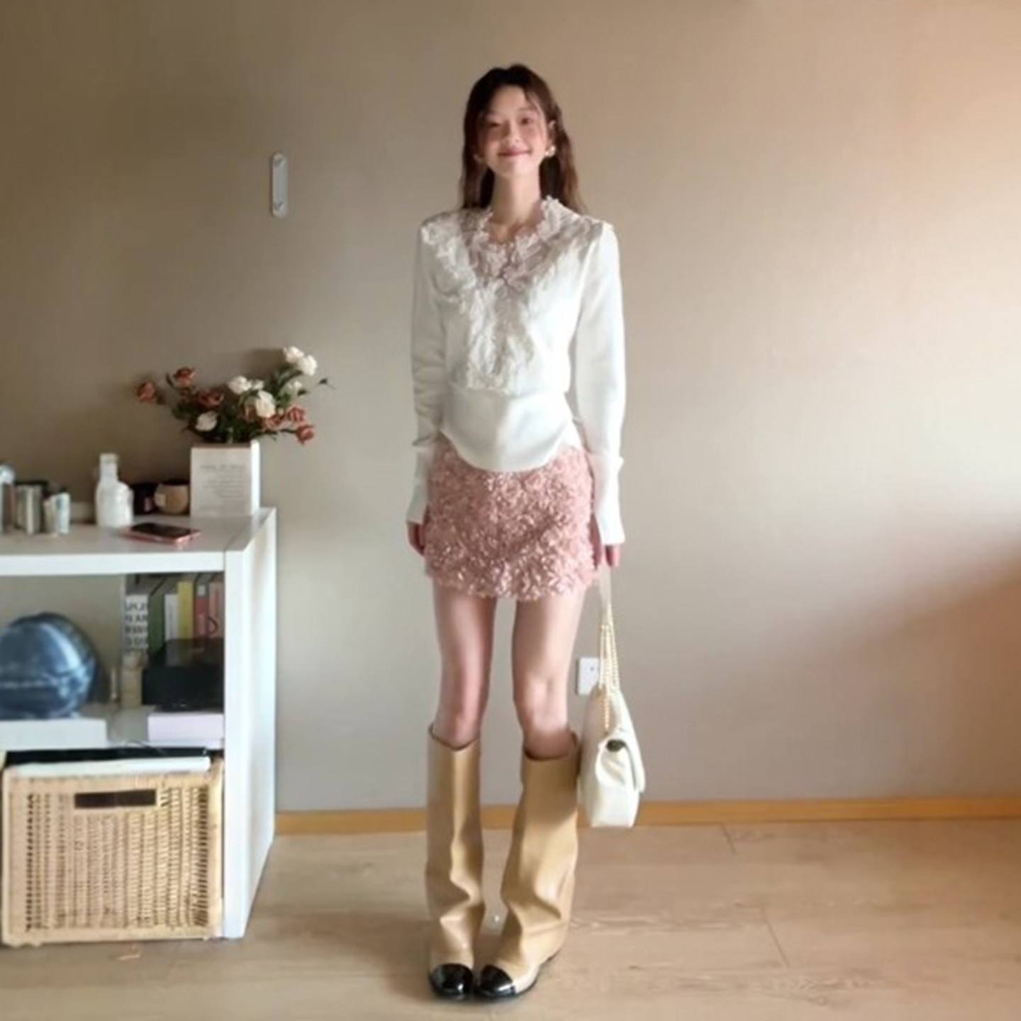 2026年新款粉色立体花朵半身裙女时髦毛茸茸质感百搭A字短裙气质,女装/女士精品,半身裙,淘宝优惠券,粉丝福利购,淘宝优惠卷