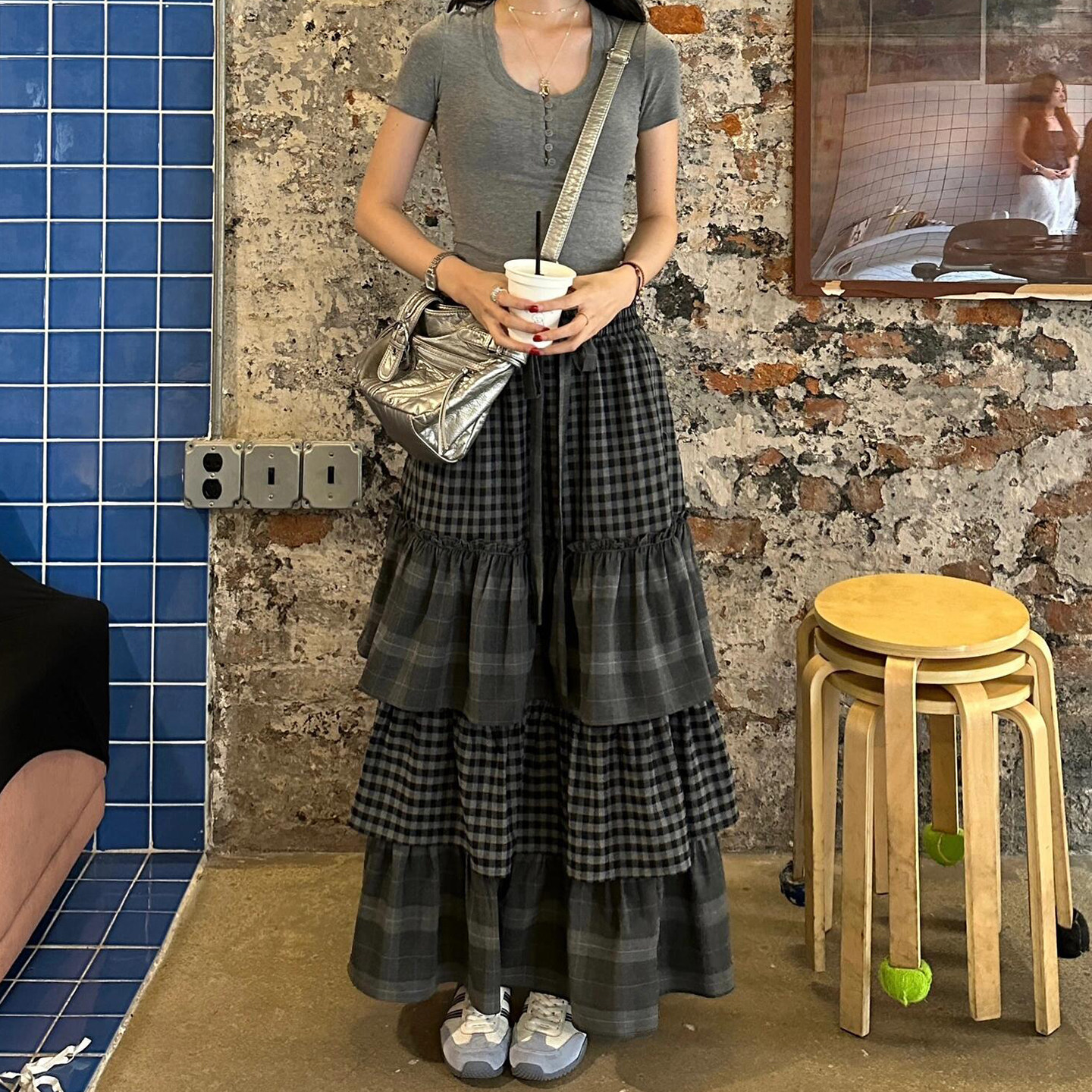 春季新款轻亚风古早叠穿格子拼接蛋糕裙女设计感A字长裙半身裙女,女装/女士精品,半身裙,淘宝优惠券,粉丝福利购,淘宝优惠卷