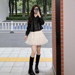 蓬蓬裙短款东大门成人蓬蓬裙重工杏色网纱纱裙蛋糕裙芭蕾风半身裙