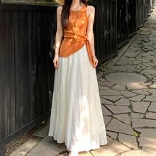 白色百褶半身裙女夏2025新款轻奢高级感度假风雪纺长裙显瘦大摆裙