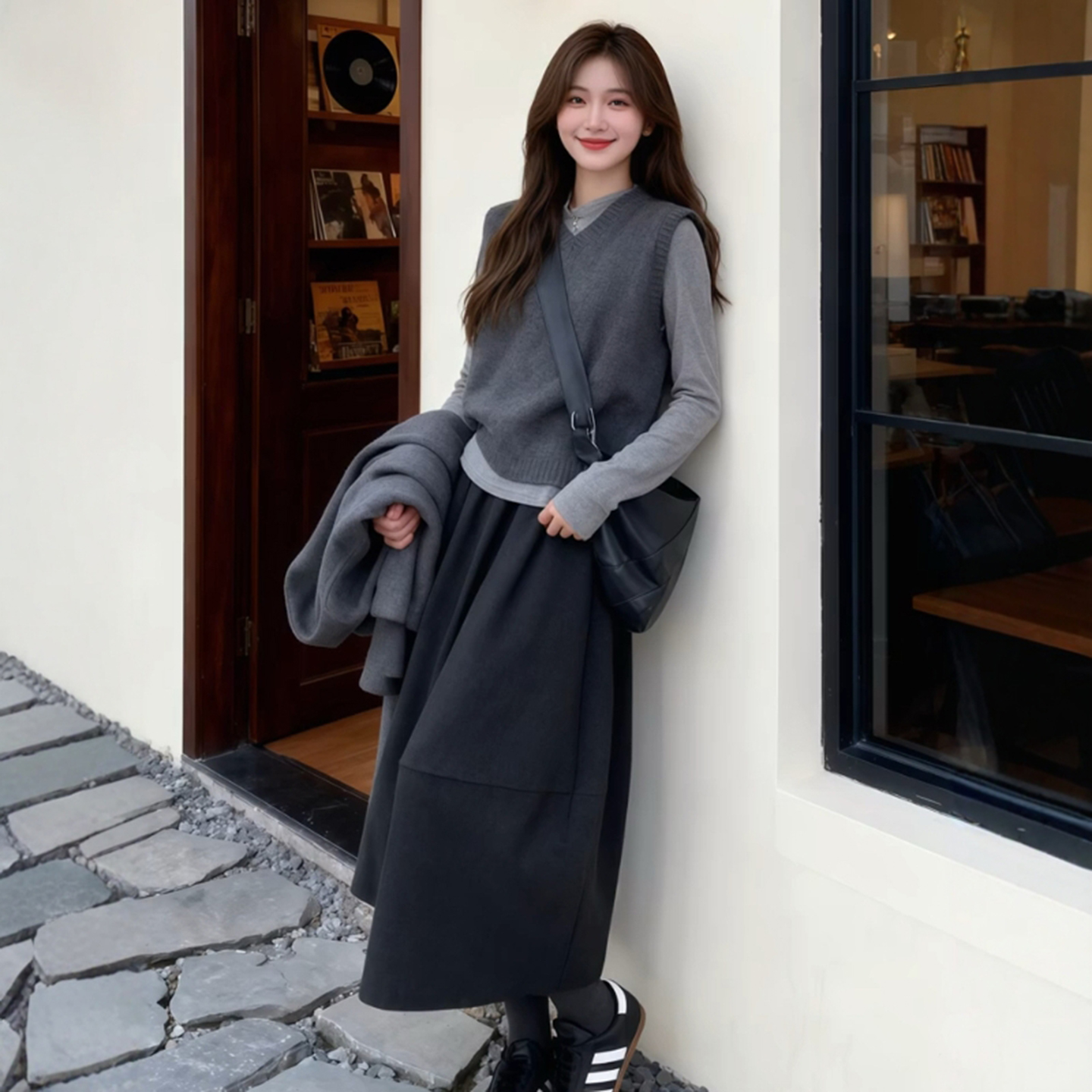 中长款大摆A字毛呢半身裙