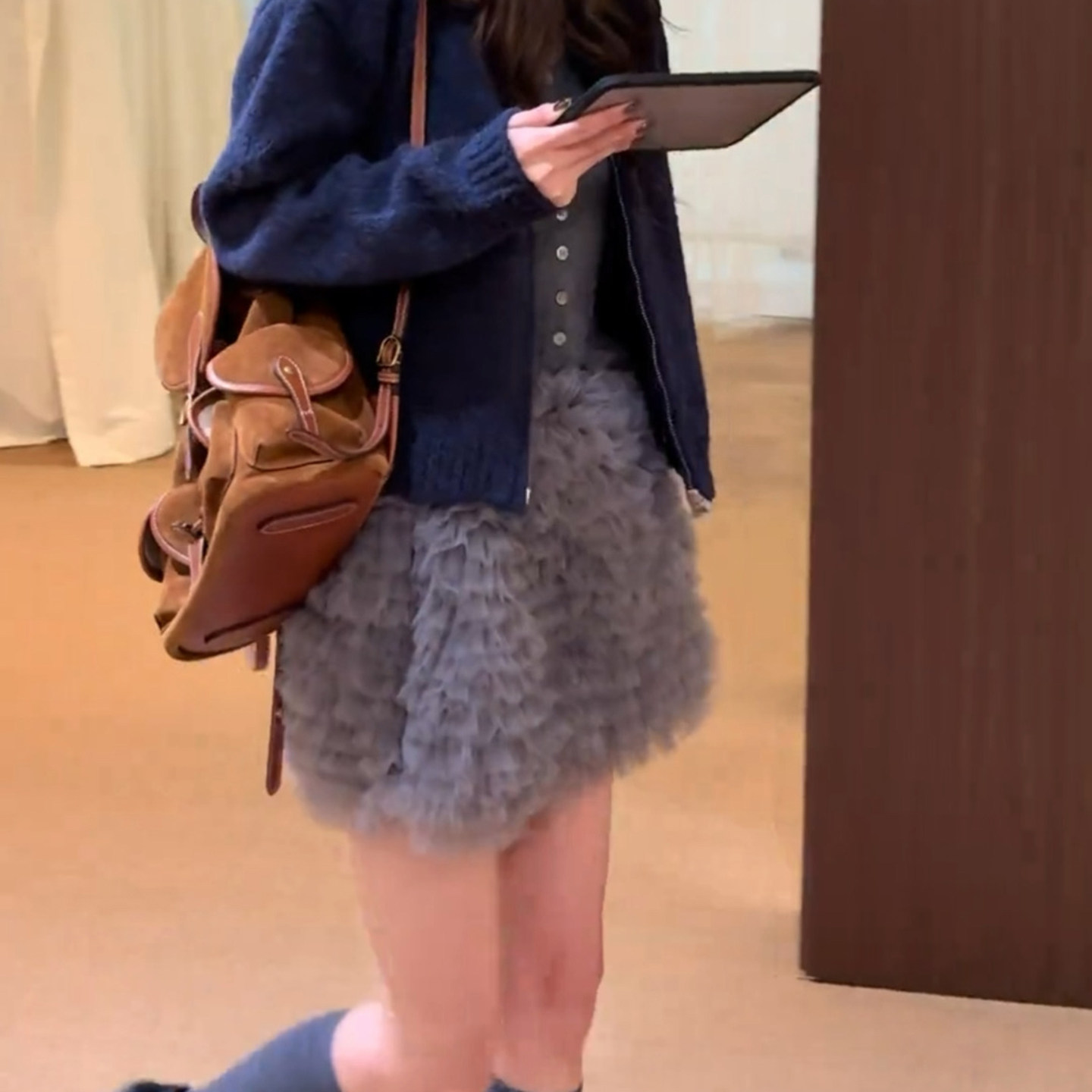 韩系重工小众气质灰色甜美芭蕾风仙女高腰多层蛋糕裙网纱半身短裙