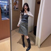 2026新款 高级感复古亮片钉珠半身裙女秋冬气质百搭a字毛呢短裙子