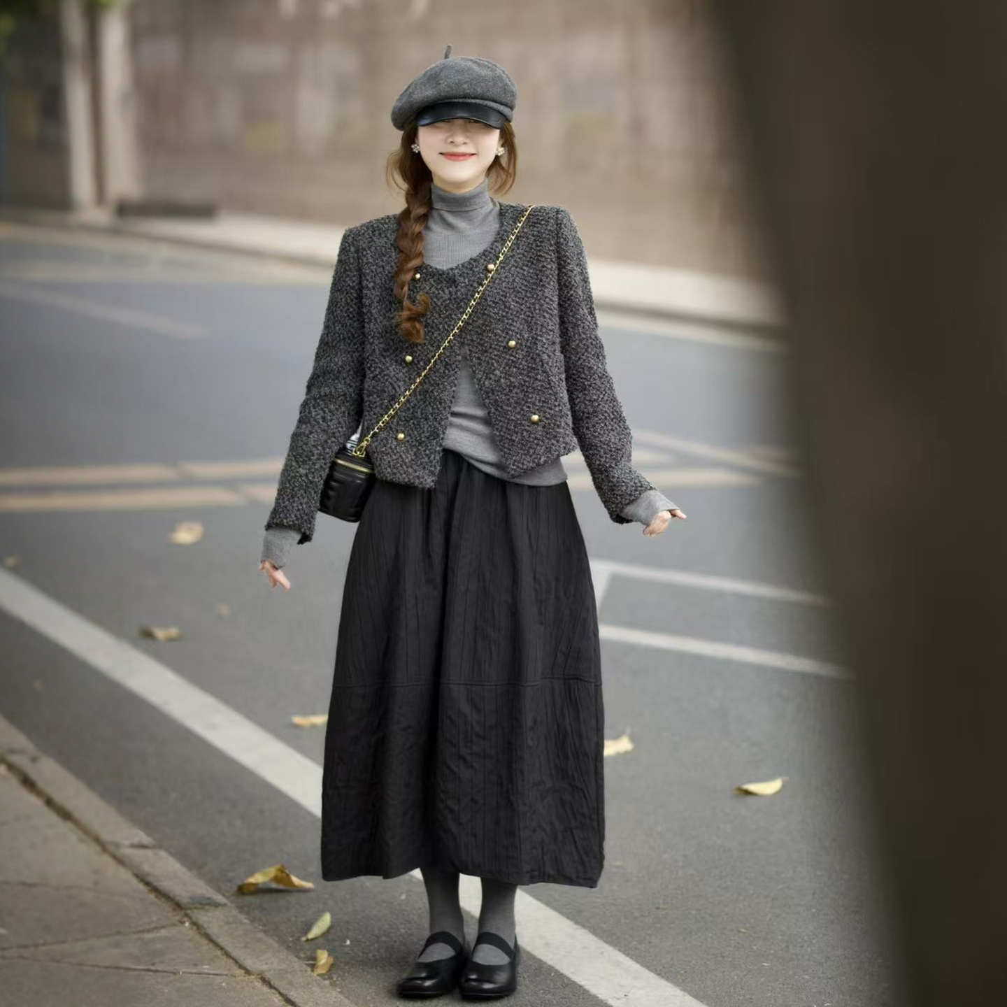 中长款大摆A字花苞半身裙