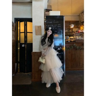 高腰网纱蛋糕裙女多层重工蓬蓬半身长裙子 新款 2026法式 高级早春季