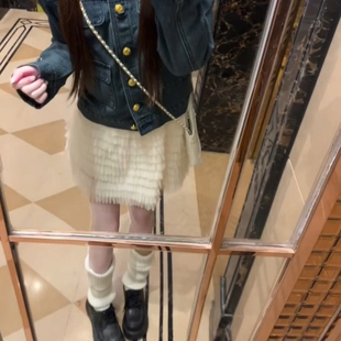 2026新款今年流行爆款巨好看的小个子伯克利网纱杏色a字半身短裙