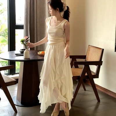 长裙不规则A字蕾丝花边半身裙