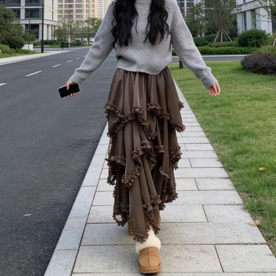 长裙蛋糕裙A字网纱半身裙