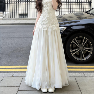 杏色纱裙2026春季新款仙女网纱半身裙蓬蓬裙高腰显瘦遮跨长裙大摆