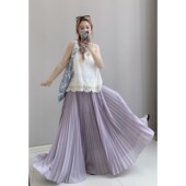 春夏气质高腰风琴百褶裙飘逸垂坠感紫色超长款 雪纺半身裙拖地长裙