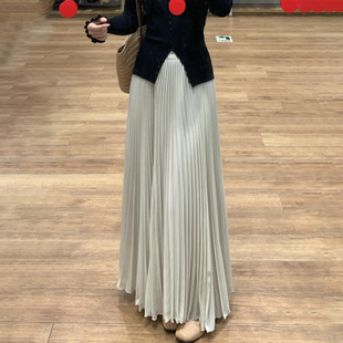 2026年春夏新款 百褶杏色雪纺半身裙 韩系A字高腰显瘦通勤百搭法式