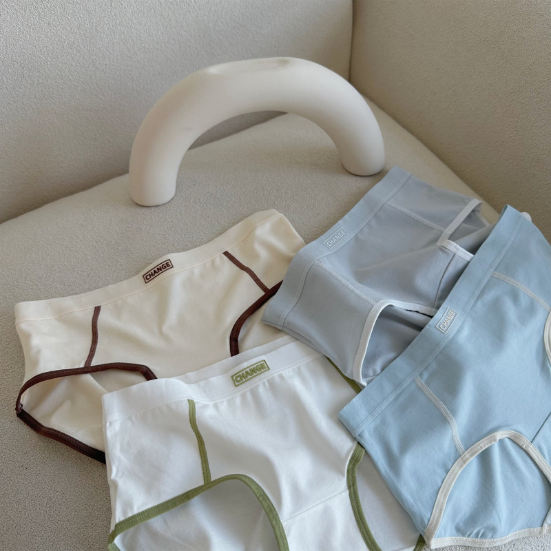 不晚工作室 英文撞色拼色简约清新内裤女少女学生胖次