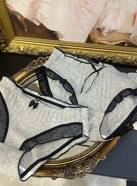 miu系灰色系松弛感蕾丝荷叶边蝴蝶结少女内裤精梳棉中低腰三角裤