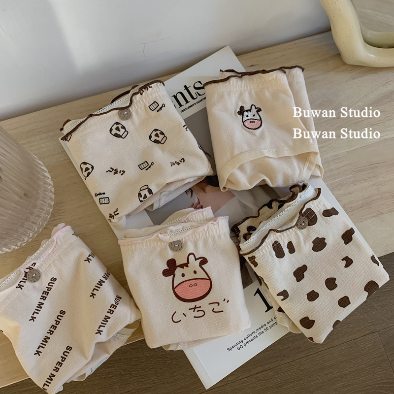 不晚工作室刺绣奶牛少女内裤